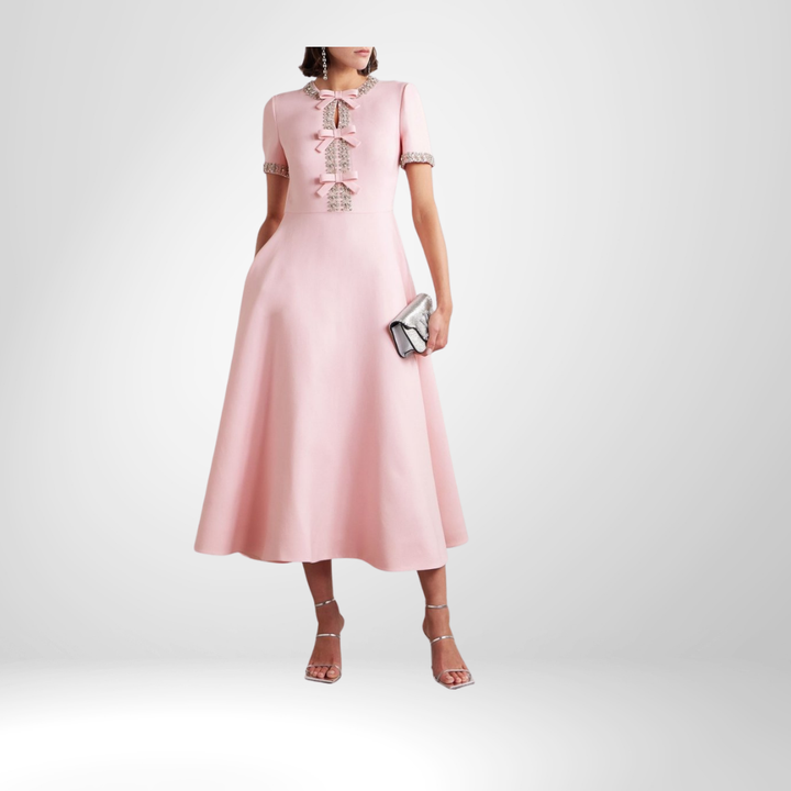 Aria™ | Bow with Crystal Embellished Midi Dress