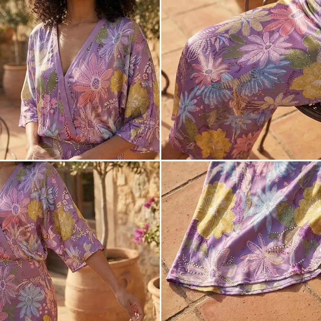 Exquisite Satin Floral Print Off-shoulder Shirt
