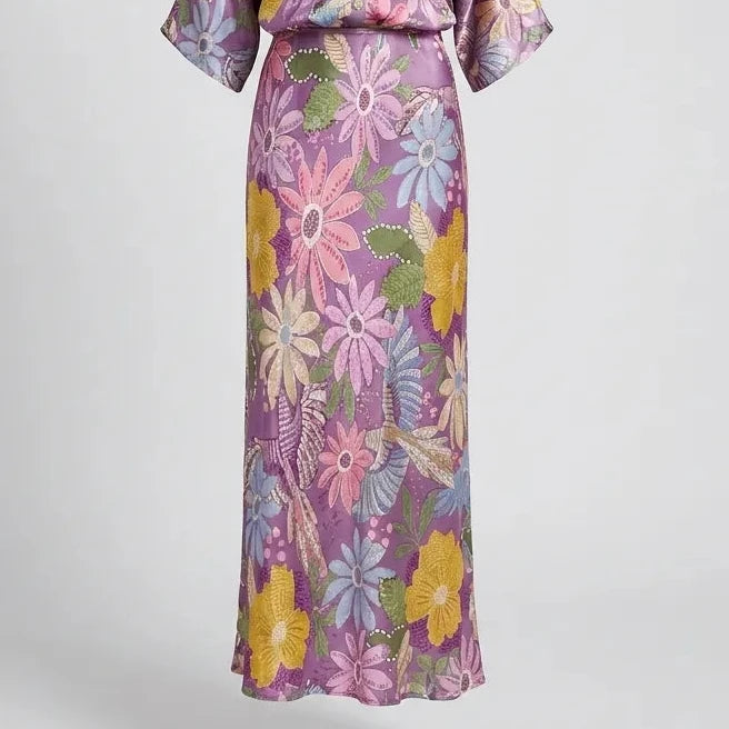 Exquisite Satin Floral Print Fishtail Skirt