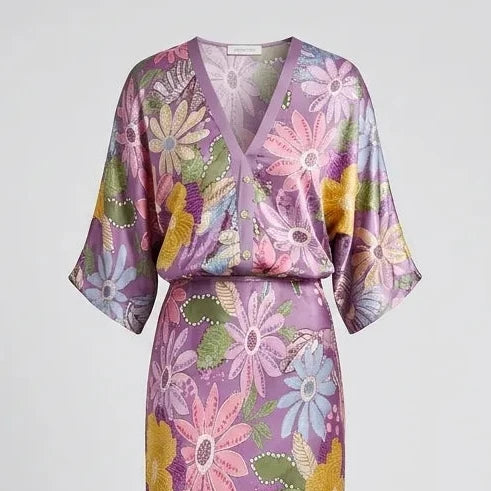 Exquisite Satin Floral Print Off-shoulder Shirt