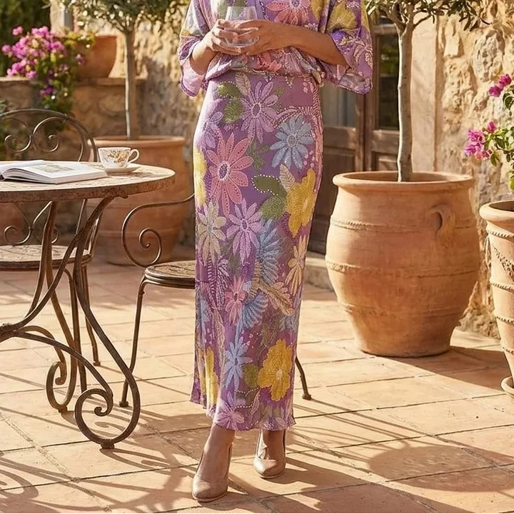 Exquisite Satin Floral Print Fishtail Skirt