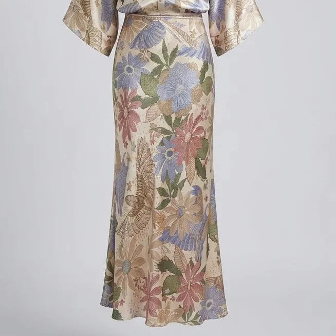 Exquisite Satin Floral Print Fishtail Skirt