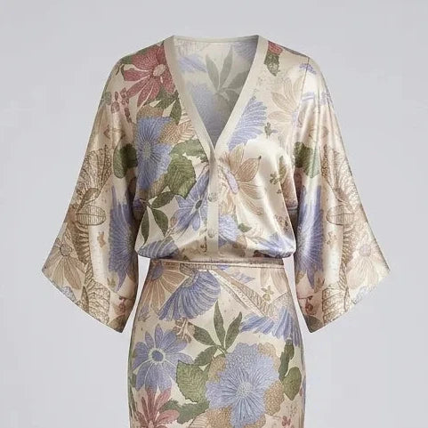Exquisite Satin Floral Print Off-shoulder Shirt